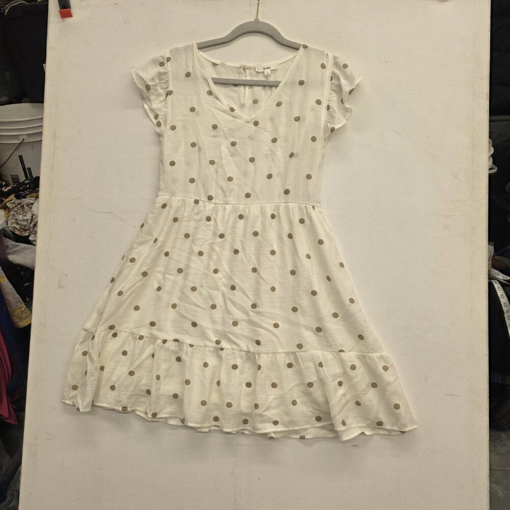 Mine White W/ Brown Polka Dots Knee Length Dress Size Small - Picture 9 of 9